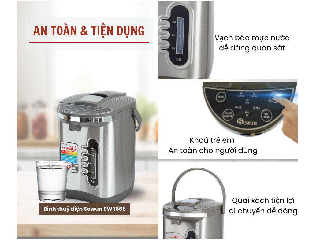 Bình thủy điện Sowun SW 1668 (3.5 lít)