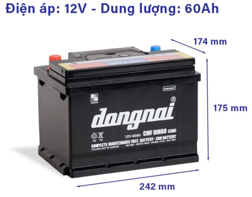 Ắc quy khô ô tô Đồng Nai CMF DIN60-LBN