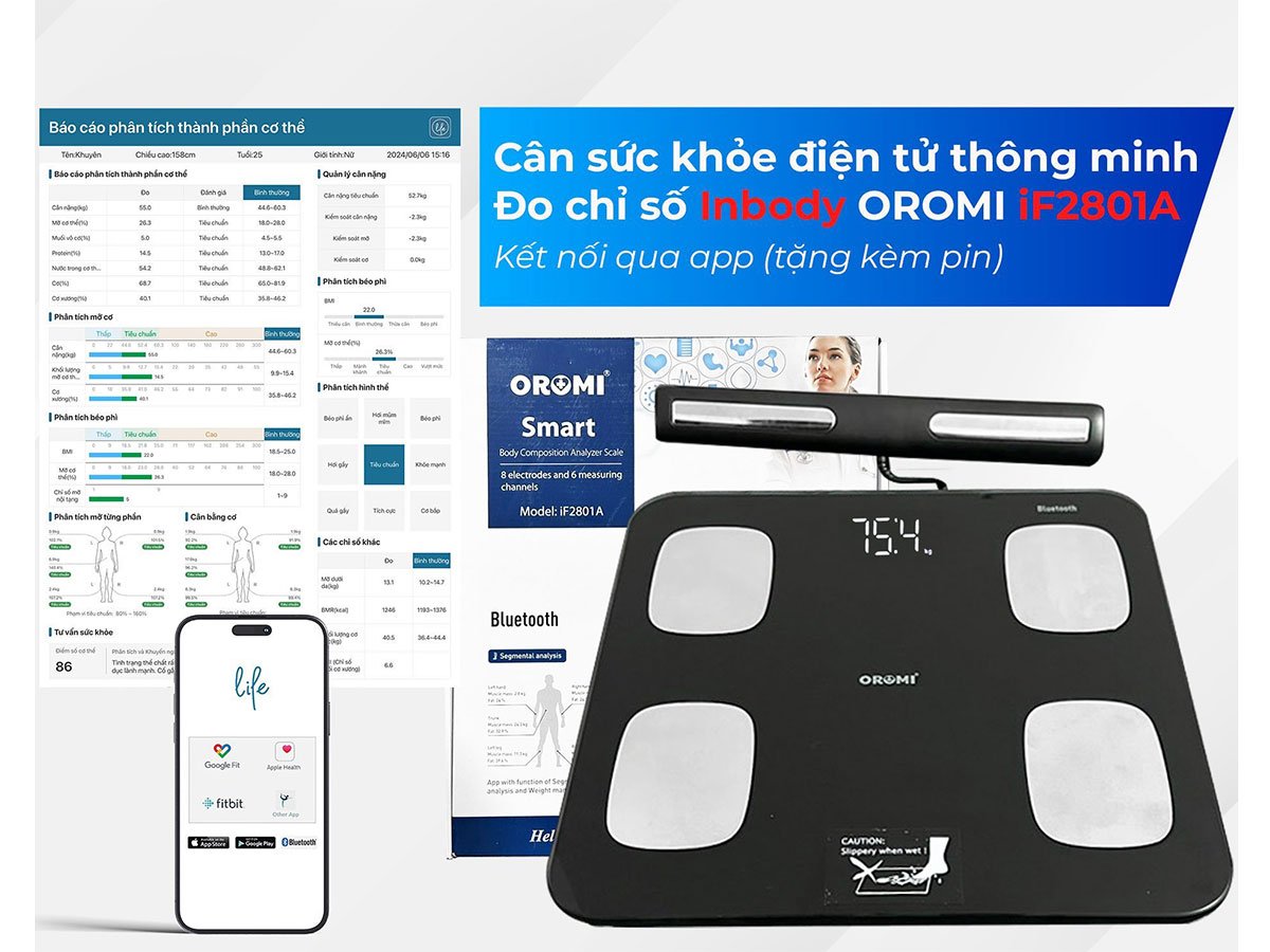 Cân sức khỏe điện tử thông minh Oromi iF2801A (tặng kèm pin)