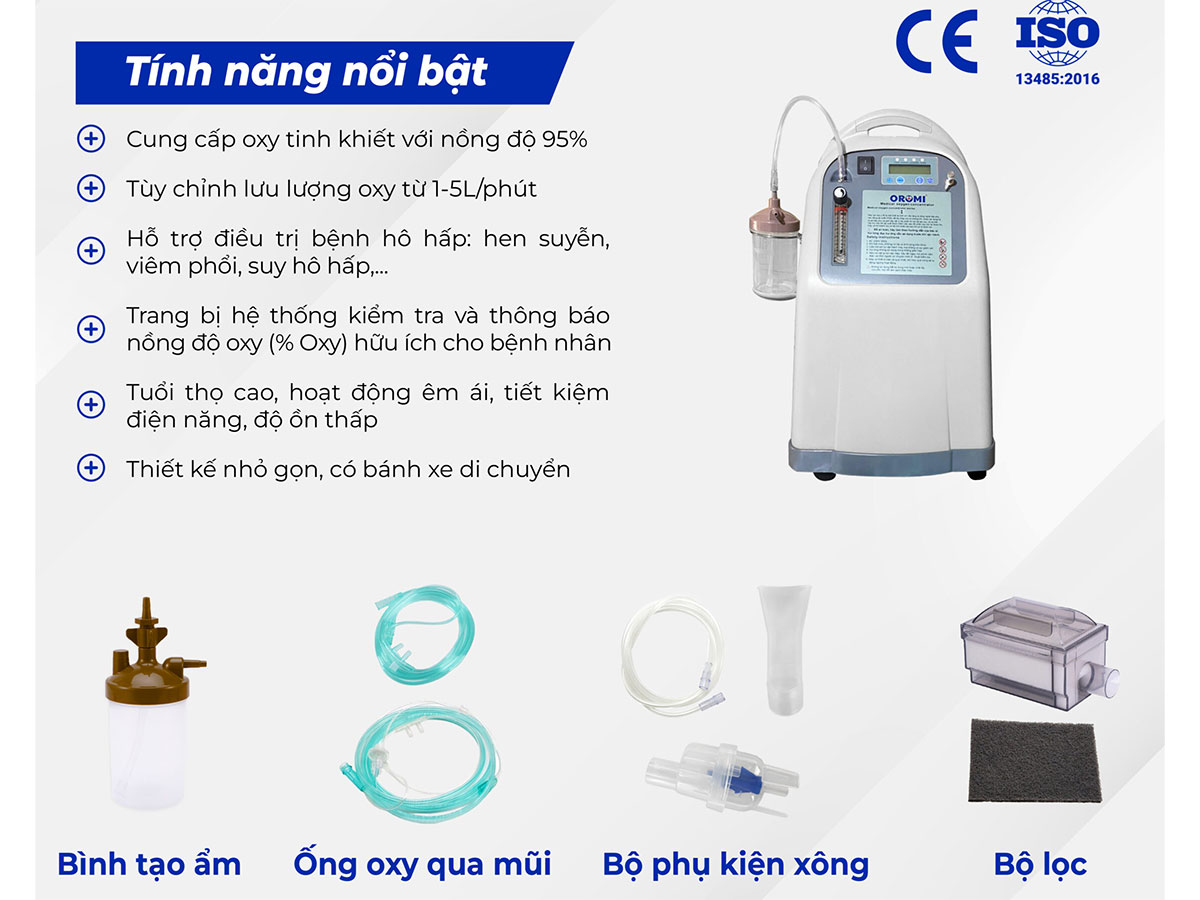 Máy tạo oxy tích hợp xông khí dung Oromi JLO-590Si - 5 lít