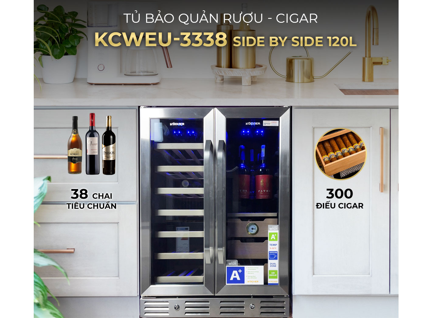 Tủ rượu đa năng Side By Side 3 trong 1 KCWEU-3338