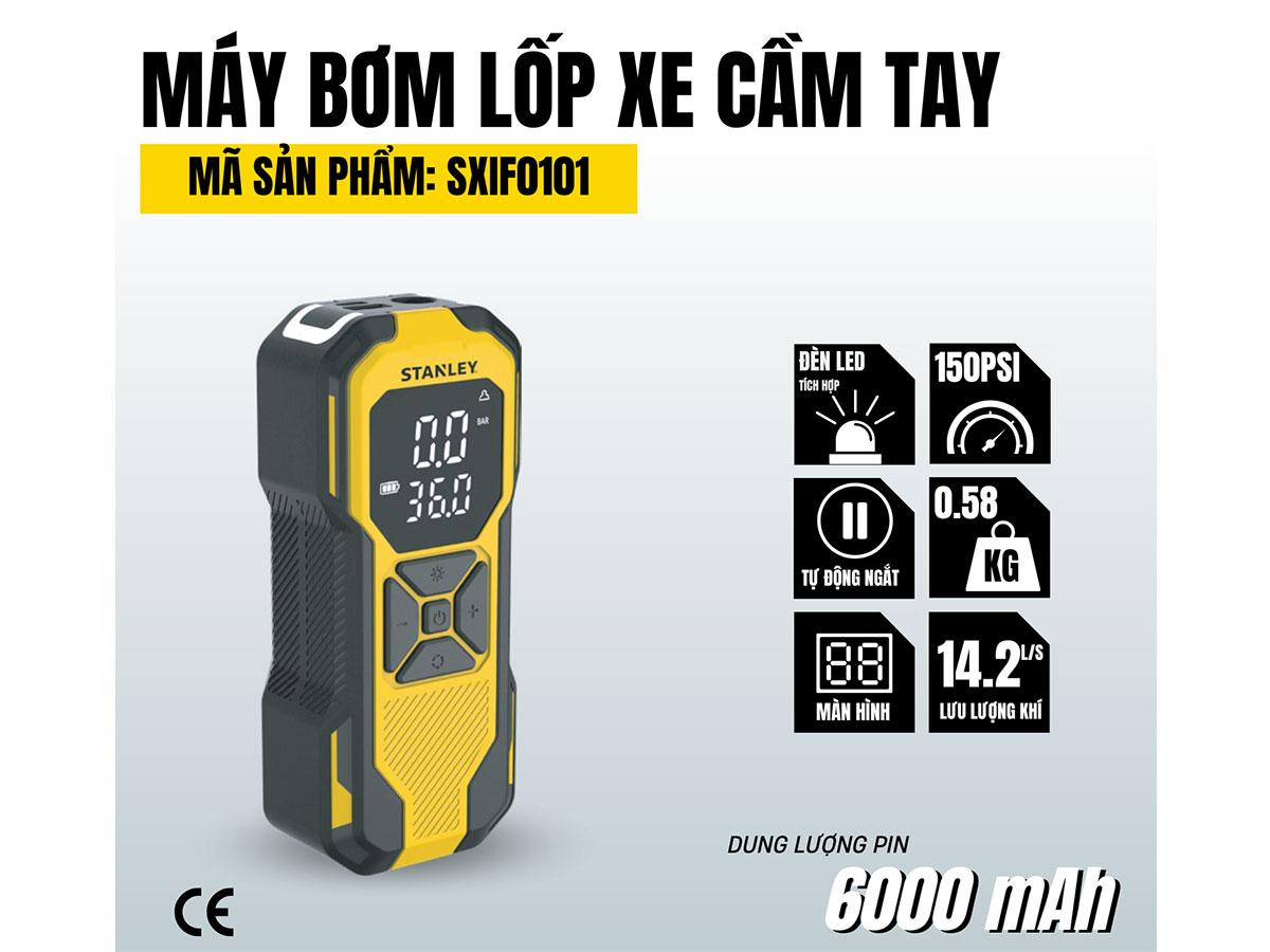 Máy bơm hơi dùng pin Stanley SXIF0101 (có đèn led, sạc dự phòng)