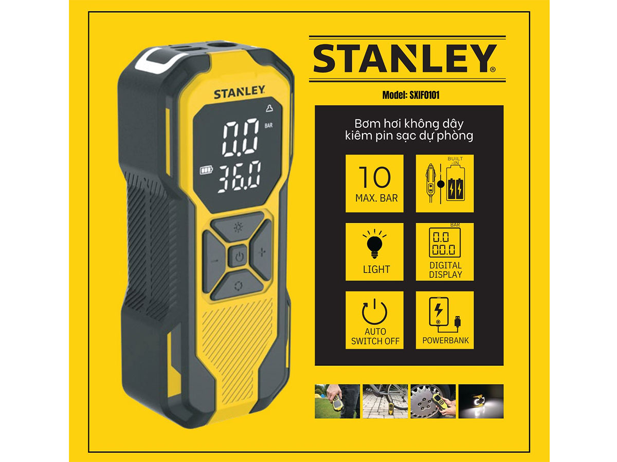 Máy bơm hơi dùng pin Stanley SXIF0101 (có đèn led, sạc dự phòng)