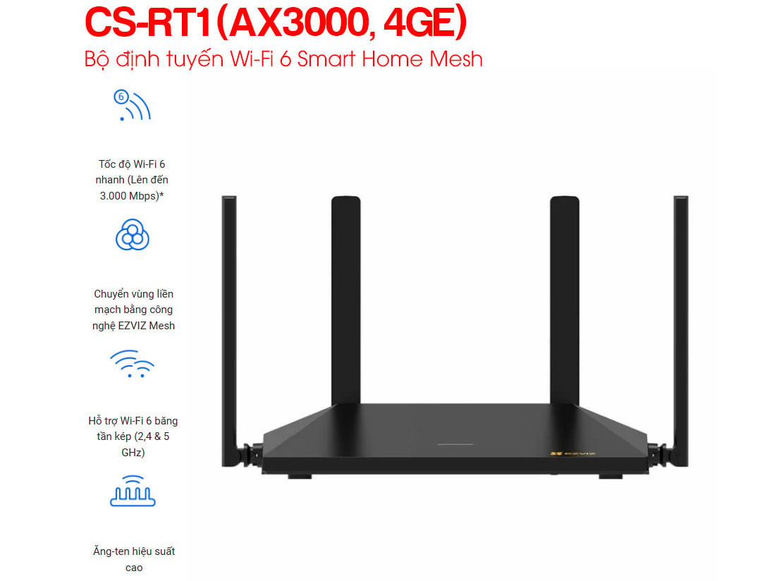 Router Wifi 6 Ezviz CS-RT1 (AX3000, 4GE, 1.800 Mps)