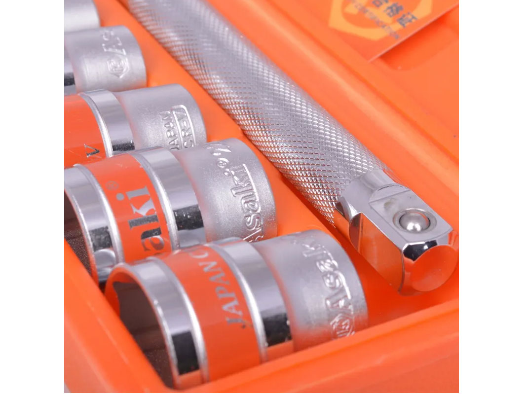 Bộ khẩu Asaki AK-9766 mạ crom bóng (viền cam) 10 chi tiết 1/2 inch