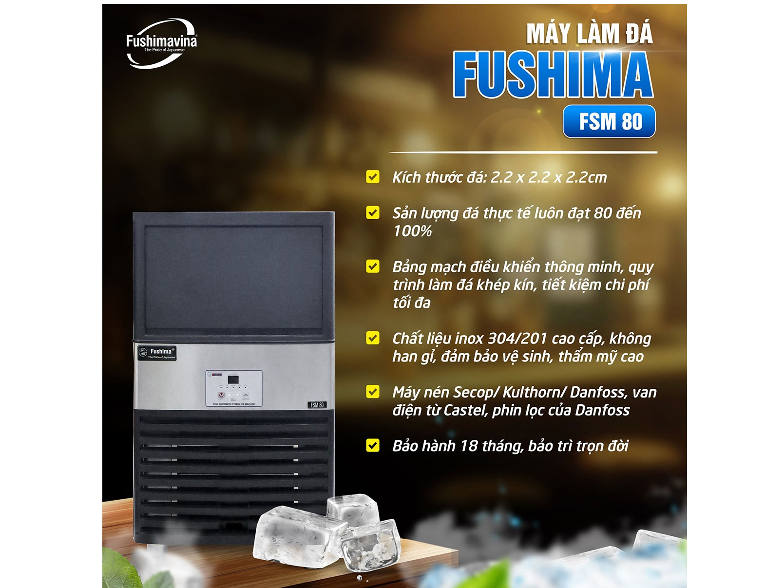 Máy làm đá viên Fushima FSMDL-80 (80kg)