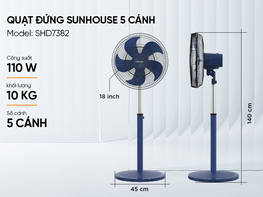 Quạt đứng Sunhouse SHD7382 - 5 cánh
