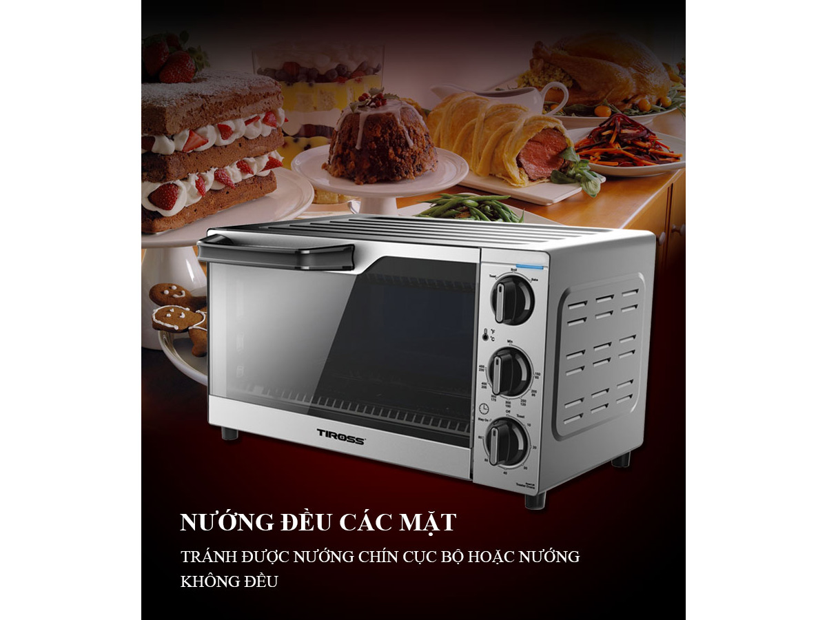 Lò nướng Tiross TS9606 hoạt động với công suất mạnh mẽ lên đến 1.300W
