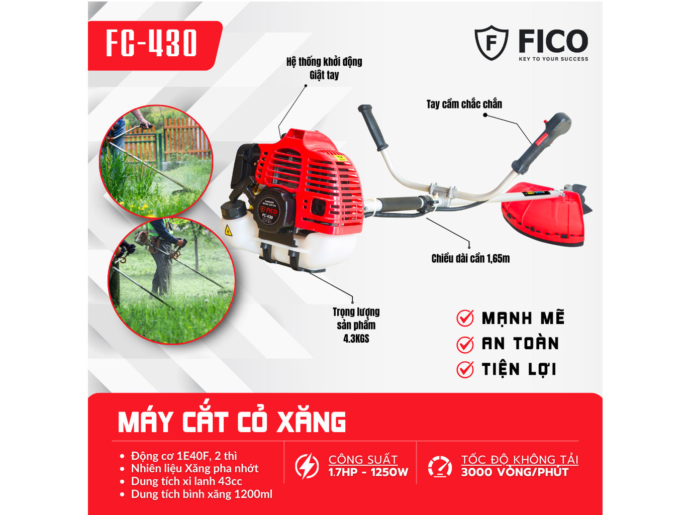 Máy cắt cỏ chạy xăng 2 thì Fico FC-430
