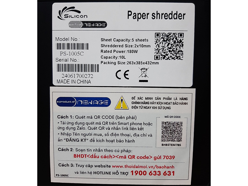 Máy hủy tài liệu Silicon PS-1005C