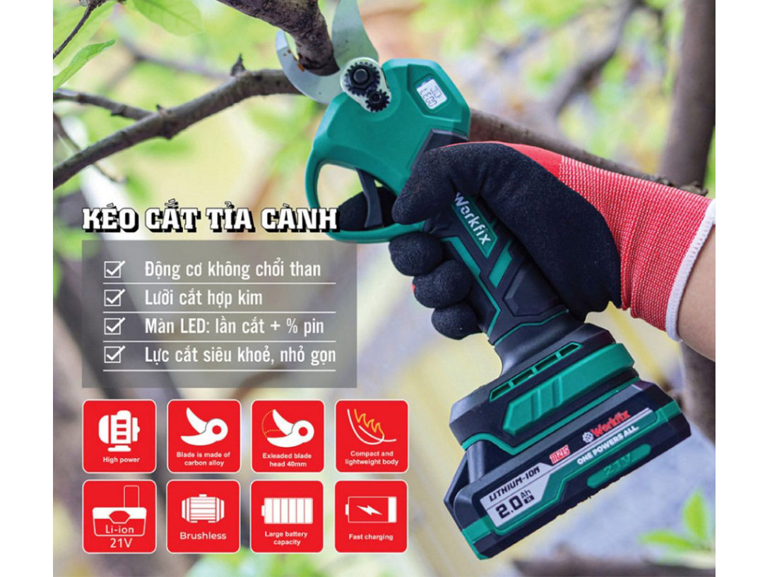 Kéo cắt cành dùng pin Workfix WF-CP30BL