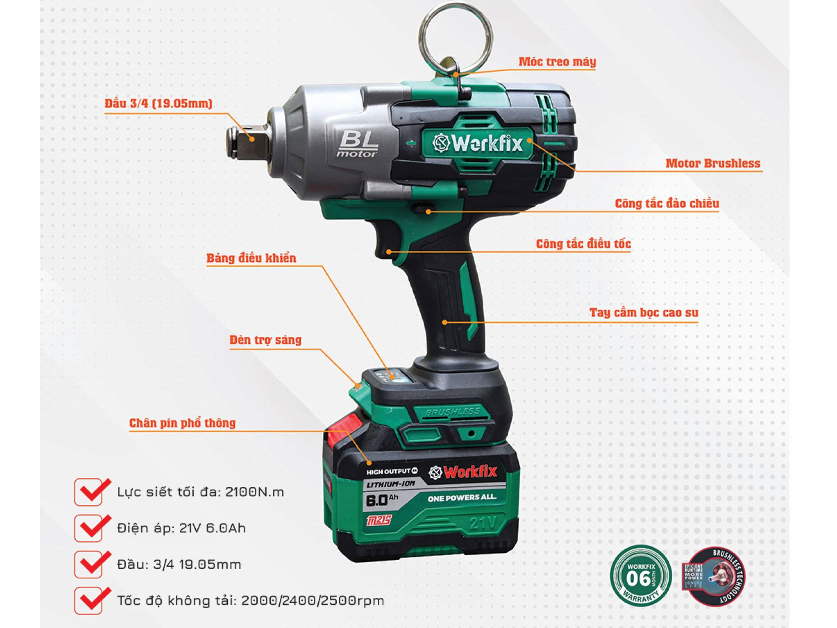 Máy bắn, siết bu lông Workfix WF-IW2100N