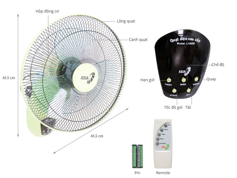 Quạt treo tường Asia VY377292 55W