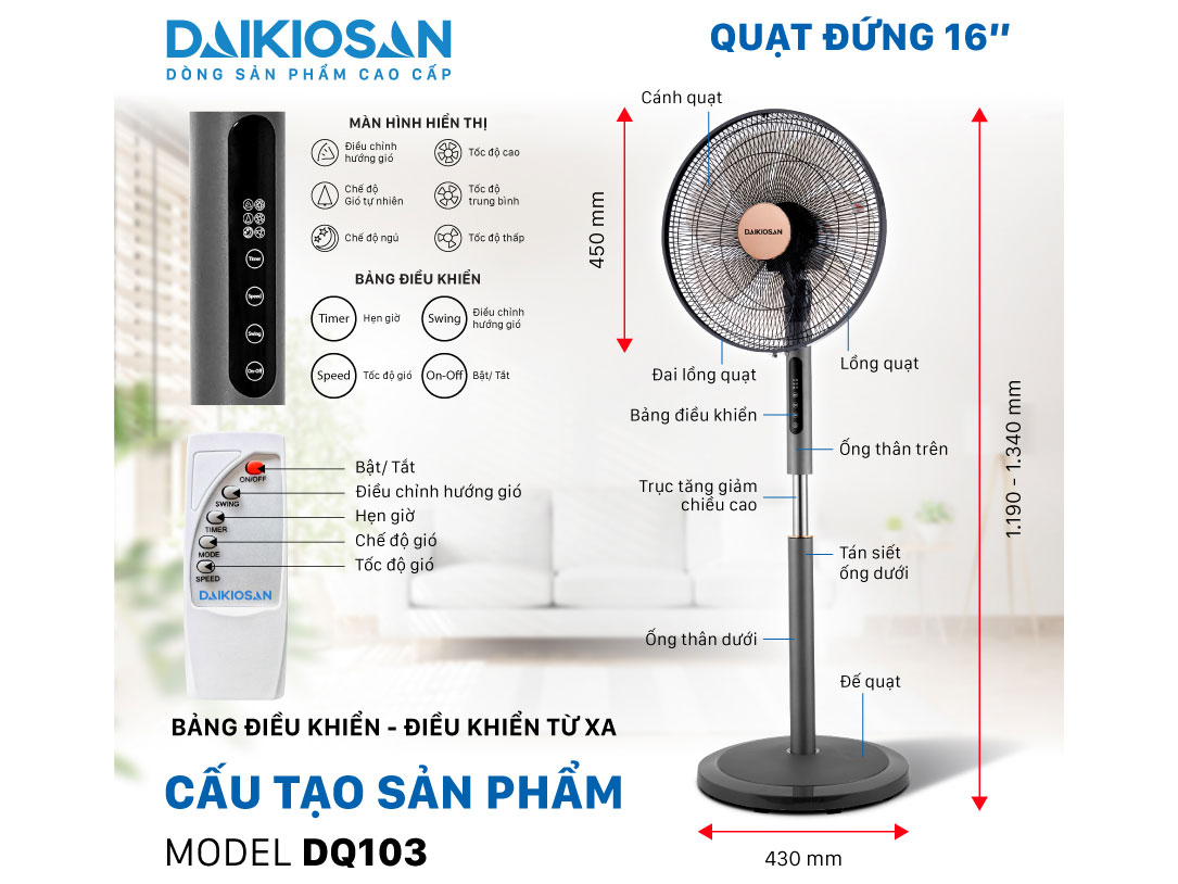 Quạt điện đứng lifestyle Daikiosan DQ103