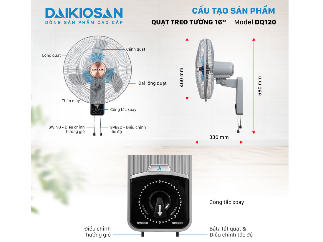 Quạt treo tường lifestyle Daikiosan DQ120