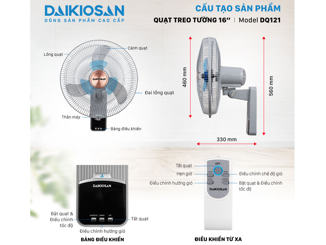Quạt treo tường lifestyle Daikiosan DQ121