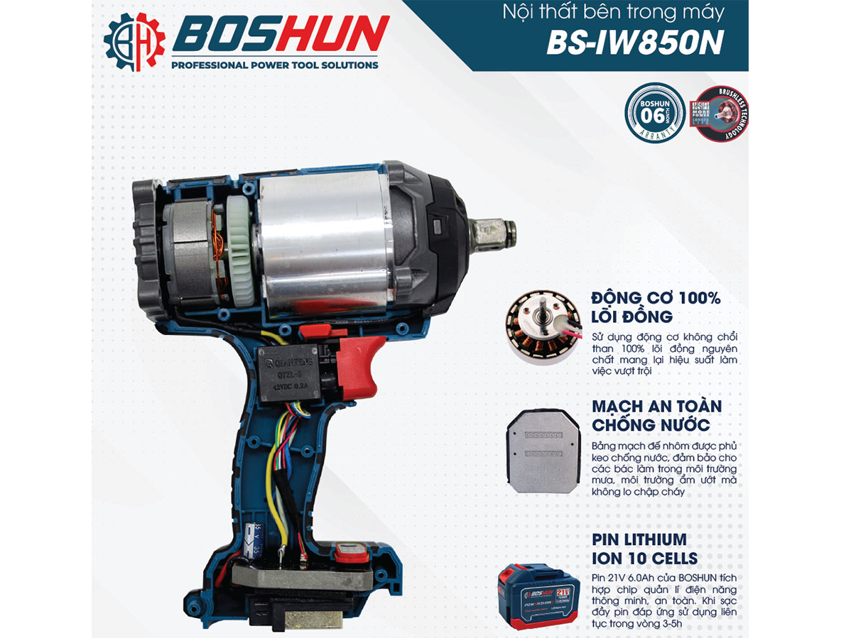Máy siết bu lông Boshun BS-IW850N (2 pin, 1 sạc)