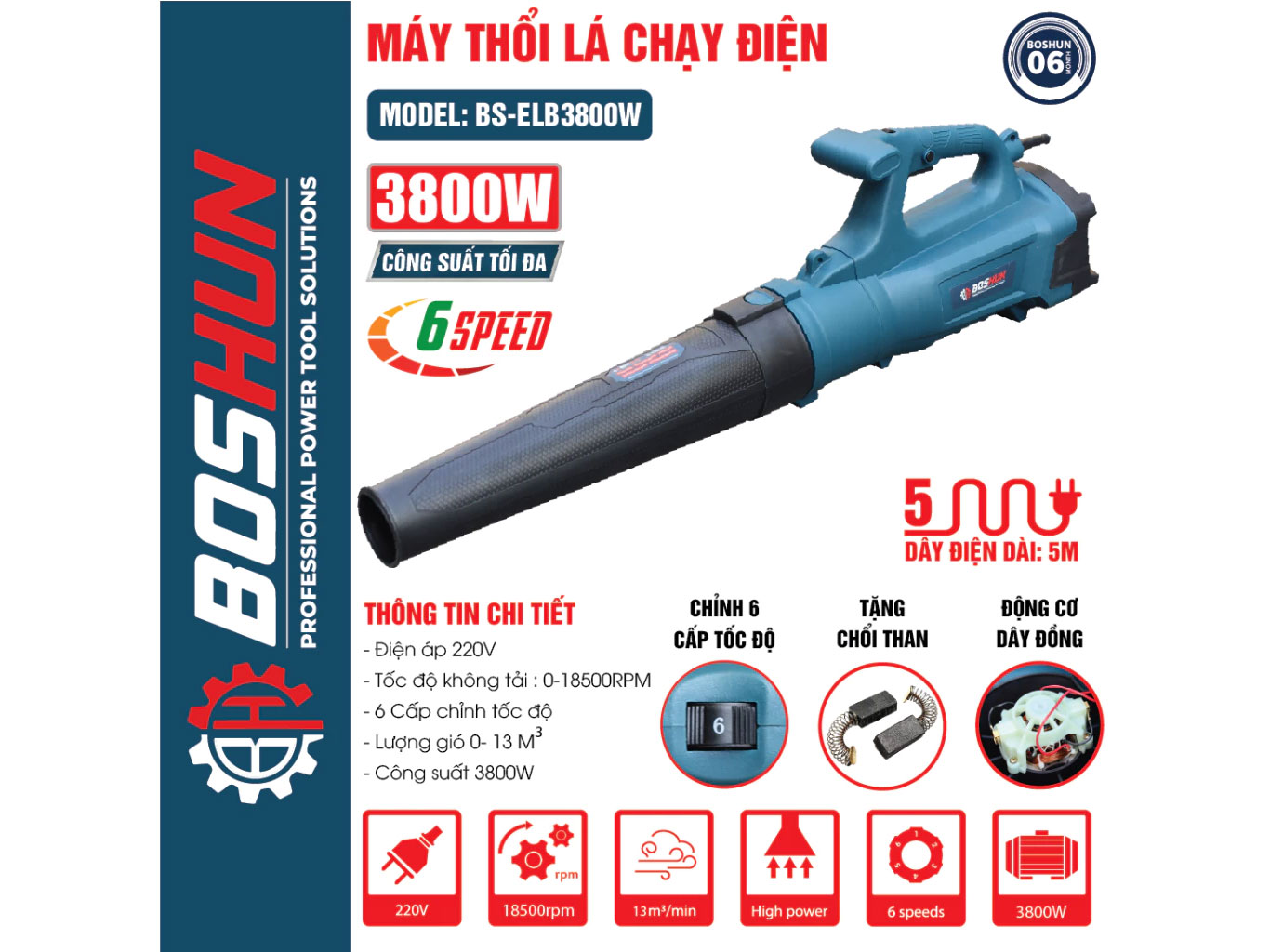 Máy thổi lá điện Boshun BS-ELB3800W