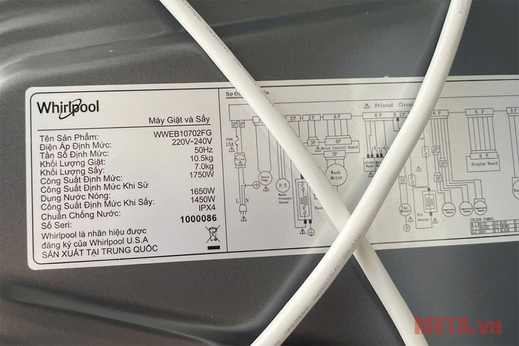 Máy giặt sấy Whirlpool SaniCare Inverter WWEB10702FG (giặt 10.5kg - sấy 7kg)