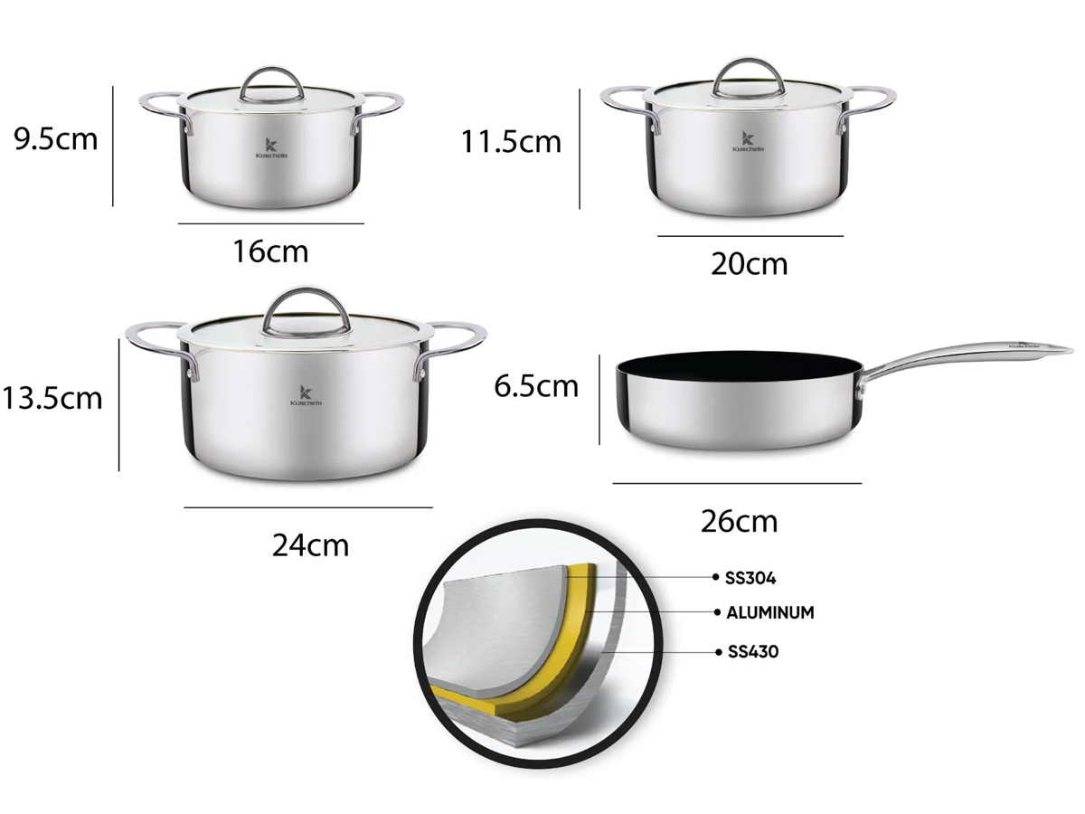 Bộ nồi chảo inox Kuscheln KPPS23-4P