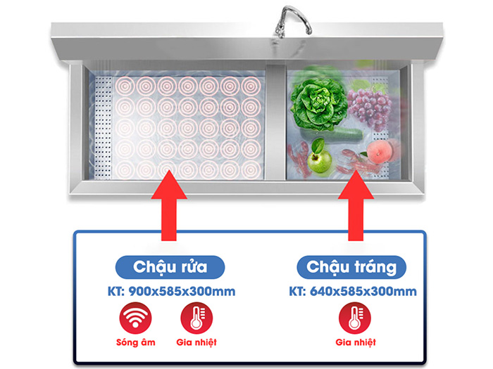 Máy rửa bát siêu âm chậu đôi NewSun NS-1800