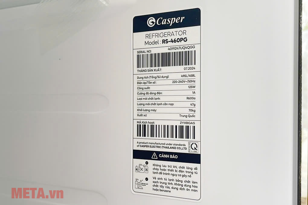 Tủ lạnh Casper Inverter 495 lít Side By Side RS-460PG