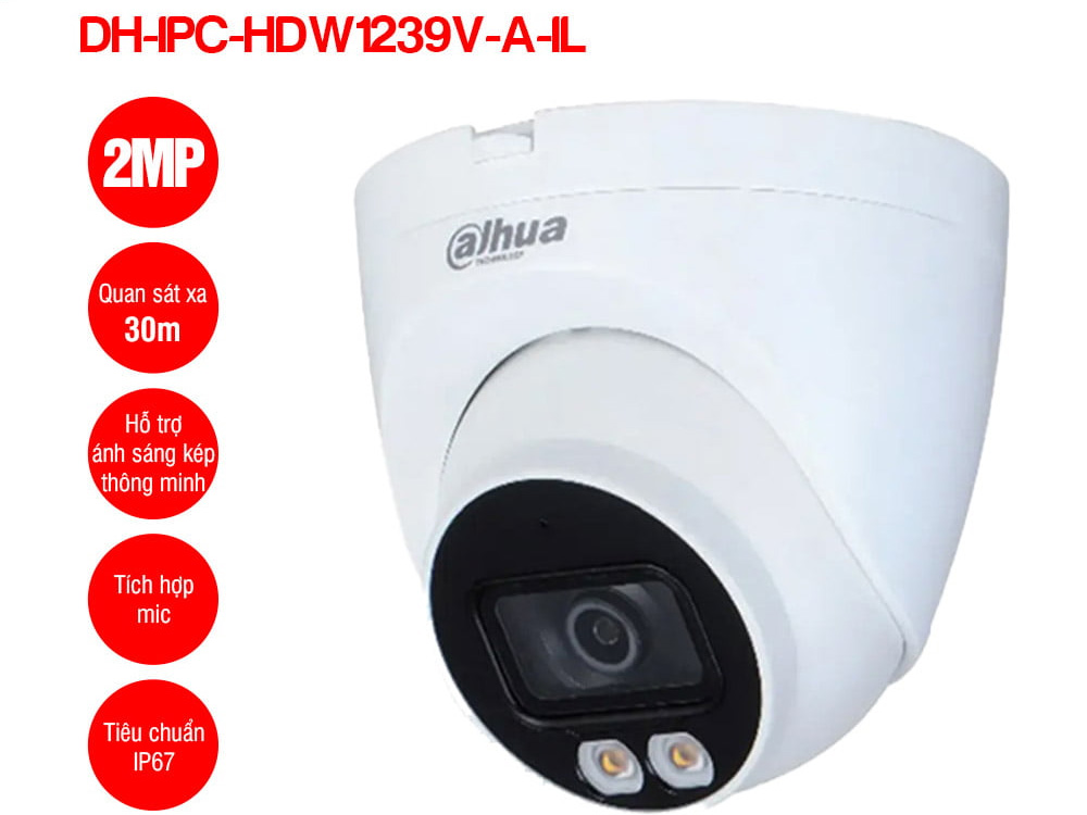 Camera IP 2MP Dahua DH-IPC-HDW1239V-A-IL có mic