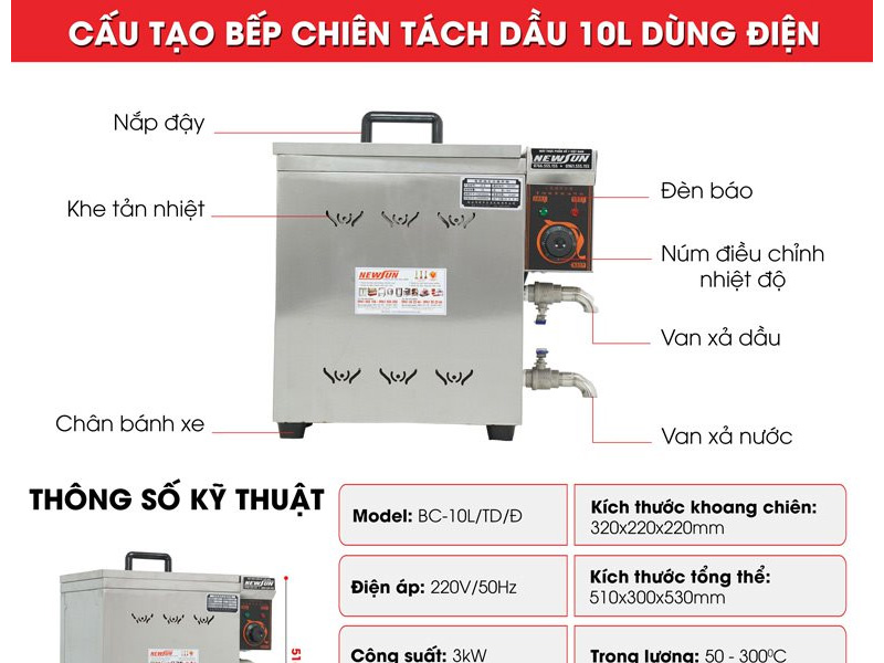 Bếp chiên tách dầu NewSun 10 lít