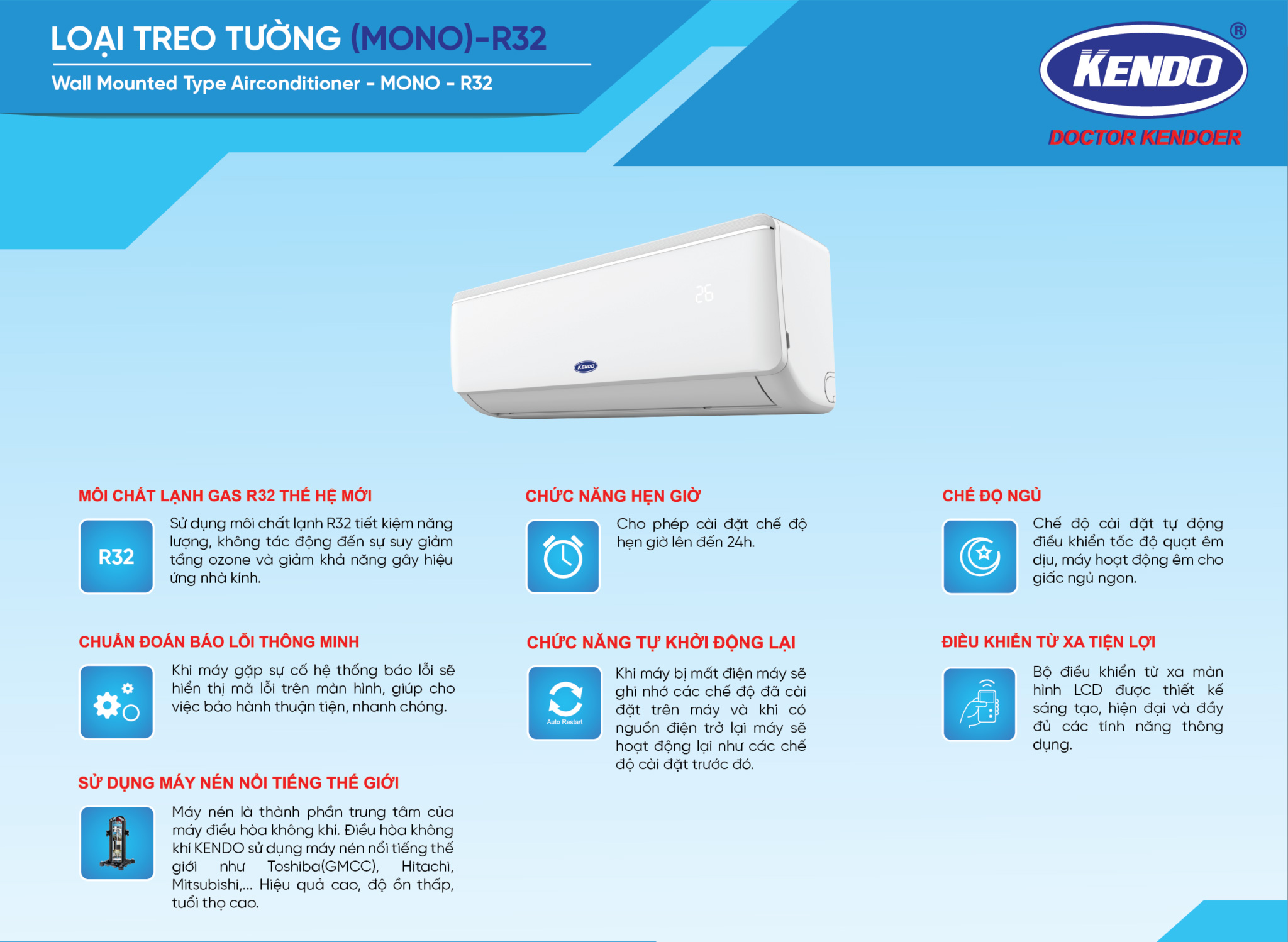 Máy lạnh 1.5HP Kendo KHW-C012/KHO-C012