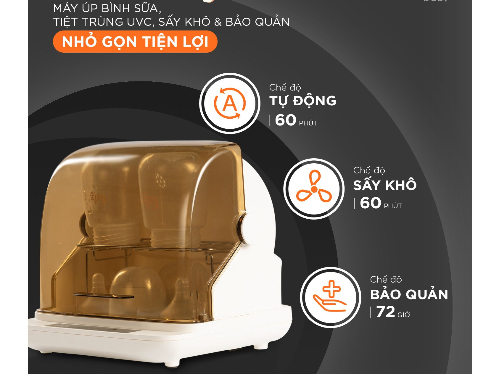 Máy úp bình sữa, tiệt trùng UVC, sấy khô và bảo quản mini Tidy 1 FB4606ZH