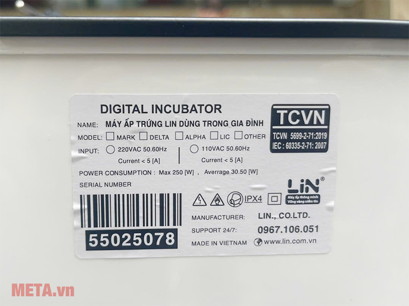 Máy ấp trứng LIN Delta H2 (200 trứng)