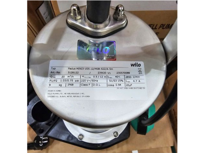 Bơm nước thải Wilo Padus Mini3-V05.12/M08-522/A-5m