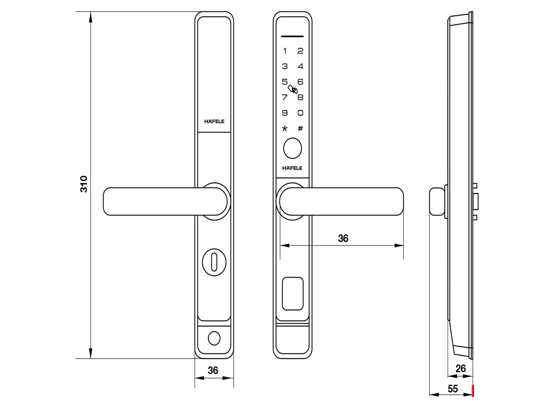 Khóa điện tử Hafele cửa nhôm DL6600-SW (912.20.145)