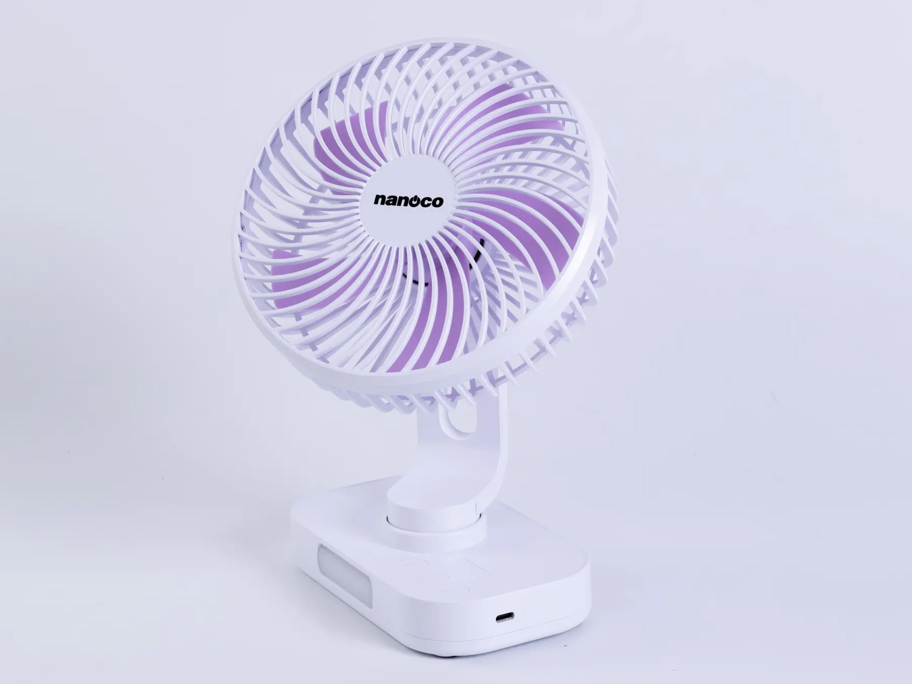 Quạt sạc Nanoco NRF6219W (15cm, 6W, có xoay, đèn)