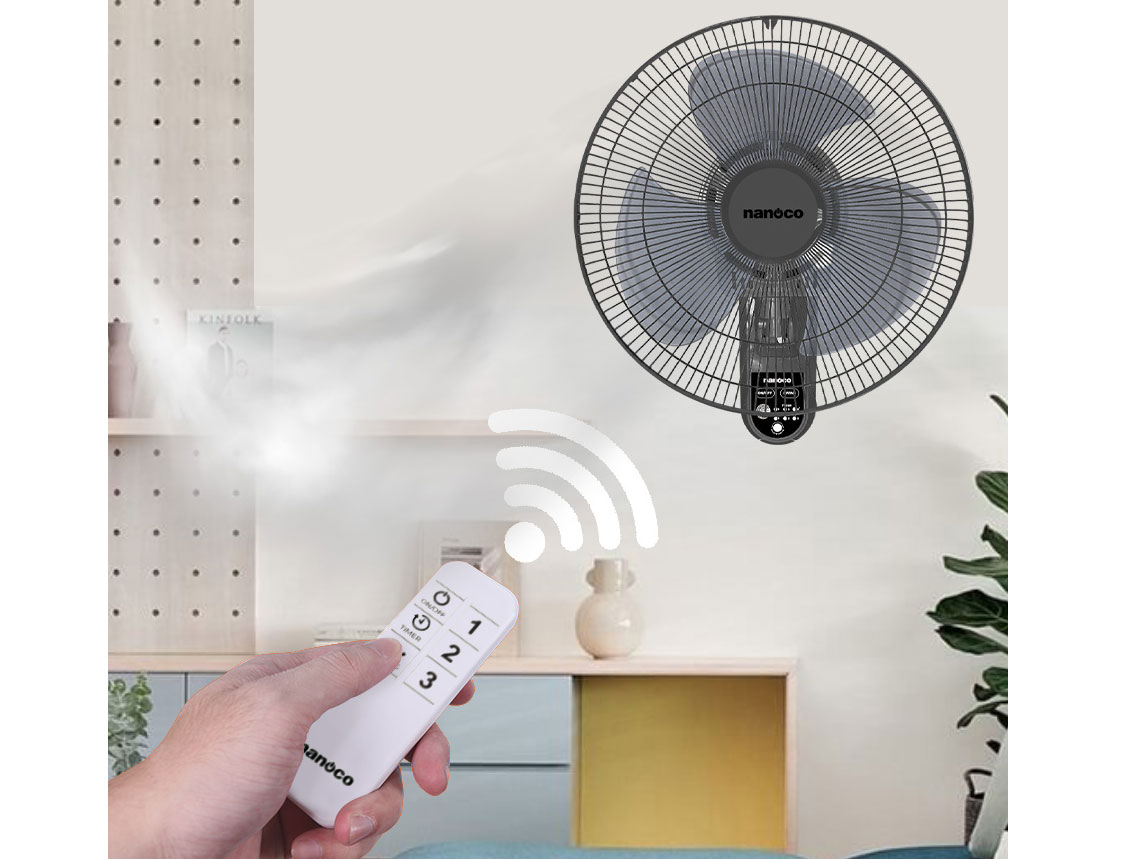 Quạt treo tường Nanoco NWF1615RC-GR (remote, ghi)