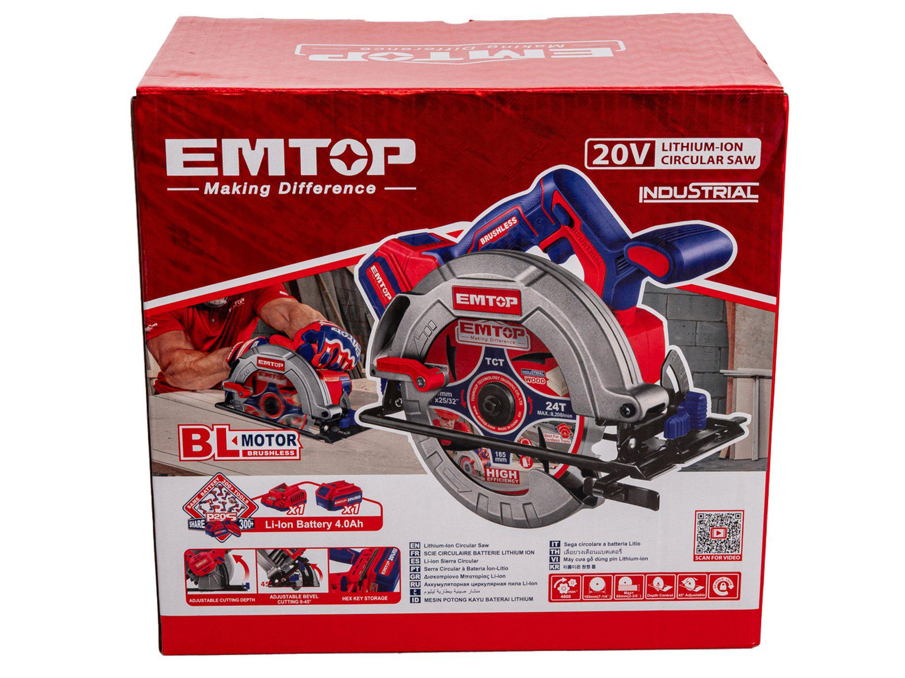 Máy cưa đĩa dùng pin 20V Emtop ELCS18511 (1 pin 4Ah, sạc)
