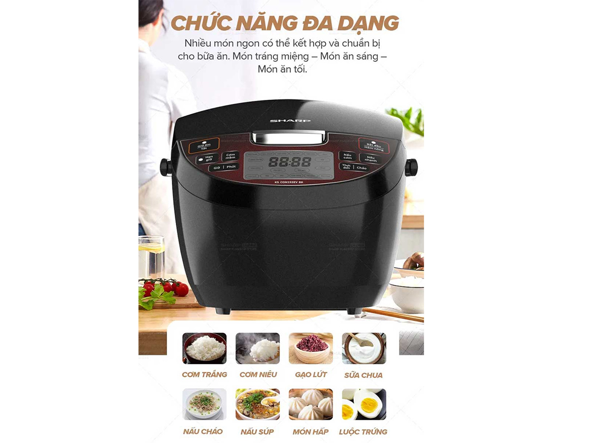 Nồi cơm điện tử Sharp KS-COM193EV-BK - 1.8 lít