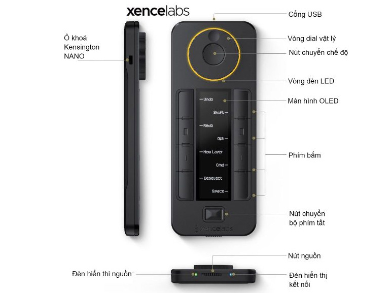 Điều khiển Remote Xencelabs Quick Keys Wireless màn hình Oled 40 phím tắt và vòng Dial