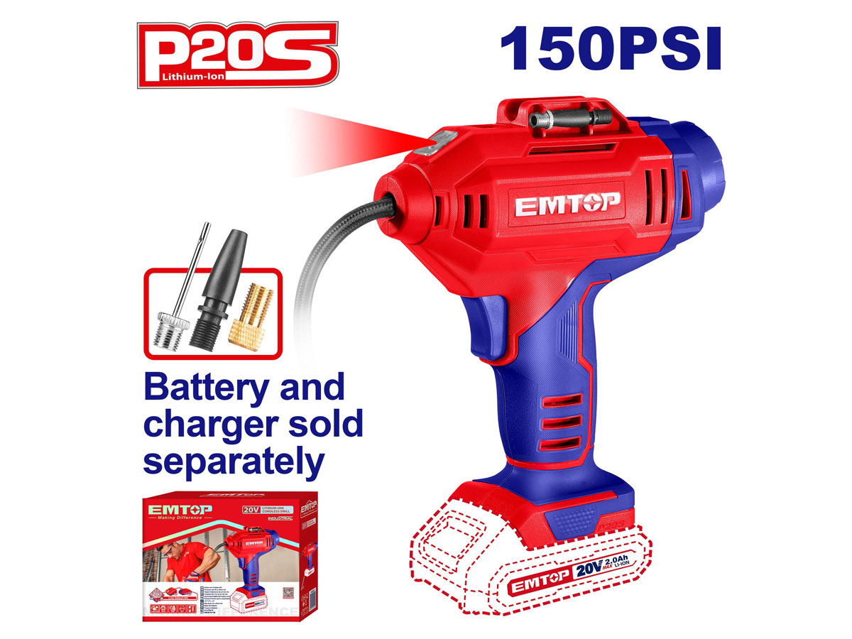 Máy bơm hơi dùng pin 20V Emtop ELAC2018 (chưa pin, sạc)