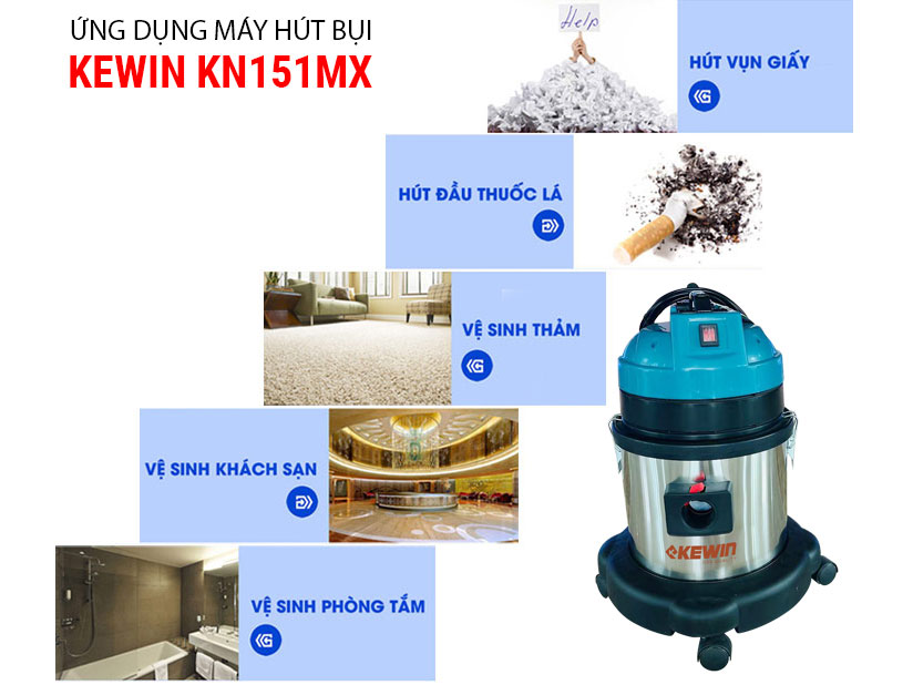 Máy hút bụi khô và ướt Kewin KN151MX (15 lít)