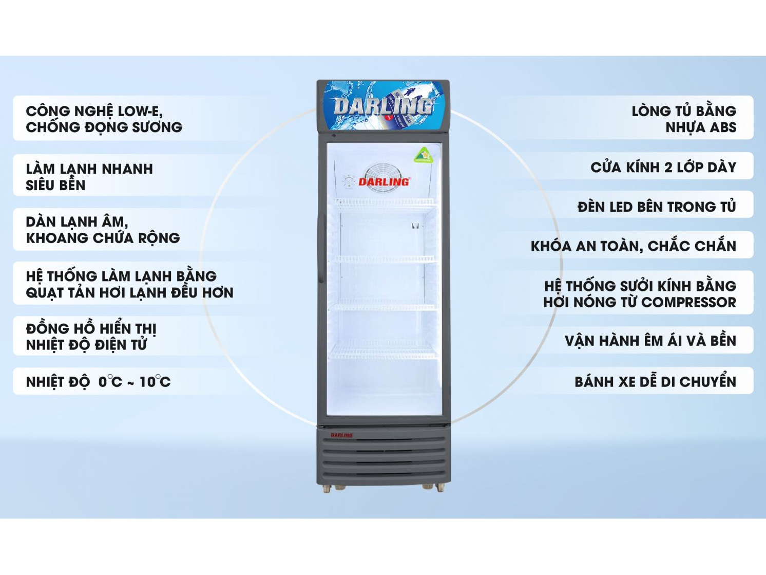 Tủ mát Darling 360 lít DL-3600A Kính LOW-E