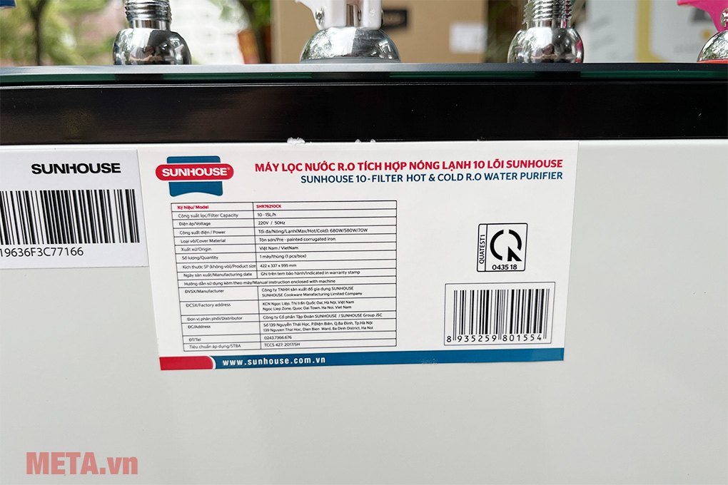 Máy lọc nước R.O tích hợp nóng lạnh 10 lõi Sunhouse SHR76210CK