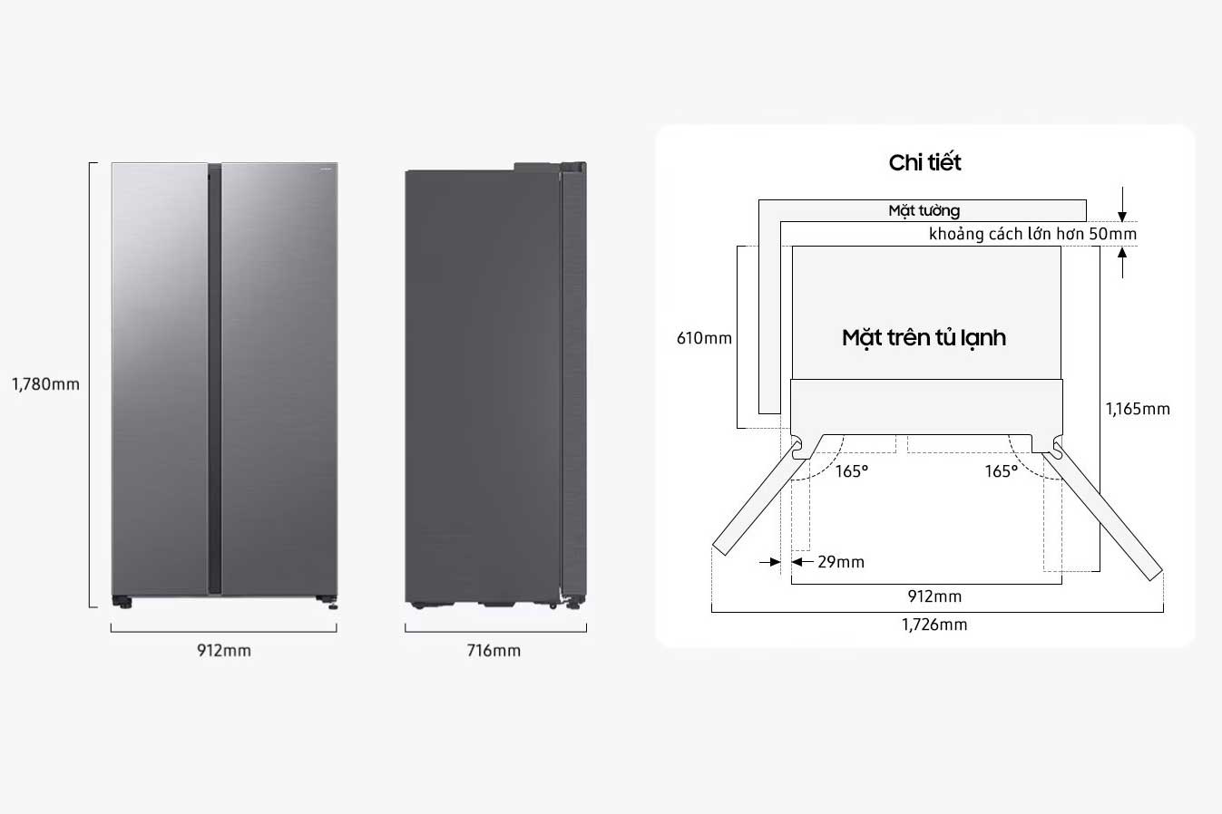 Tủ lạnh Samsung Inverter Side By Side RS70F65Q3FSV - 655 lít