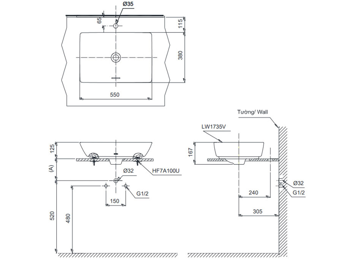 Chậu Lavabo TOTO LT1735-XW đặt bàn