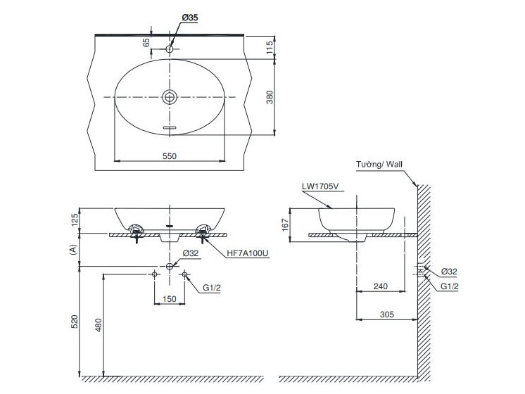 Chậu Lavabo Toto LT1705-XW đặt bàn