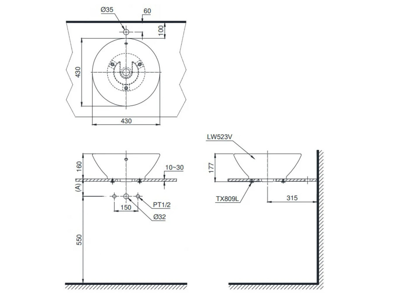 Chậu Lavabo Toto LT523S-XW đặt bàn hình tròn
