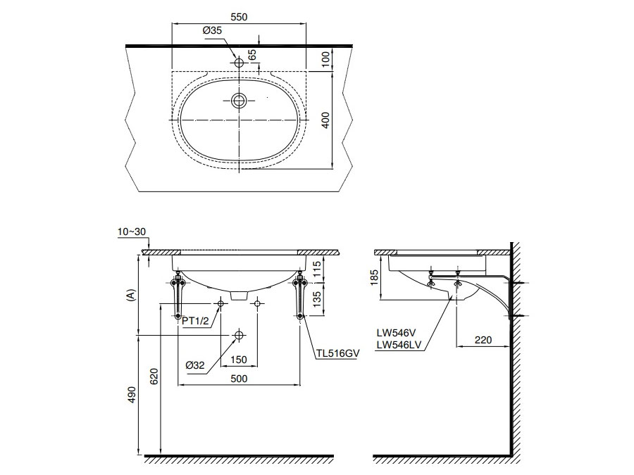 Chậu Lavabo Toto LT546-XW âm bàn Oval