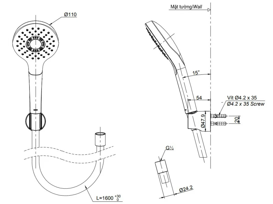 Tay sen Toto TBW01008A 1 chế độ