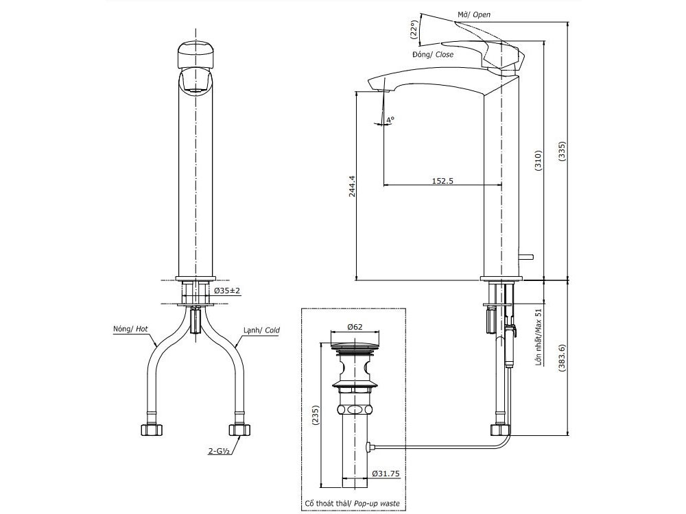 Vòi Lavabo Toto TLG09305V nóng lạnh cổ cao