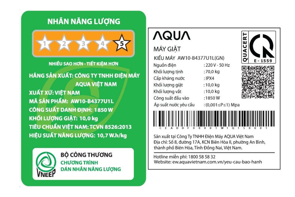 Máy giặt Aqua Inverter 10kg AW10-B4377U1L(GN)